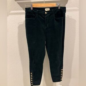 L’agence Piper Evergreen High Rise Skinny Velvet Pants- Gold Button Hem- Size 30